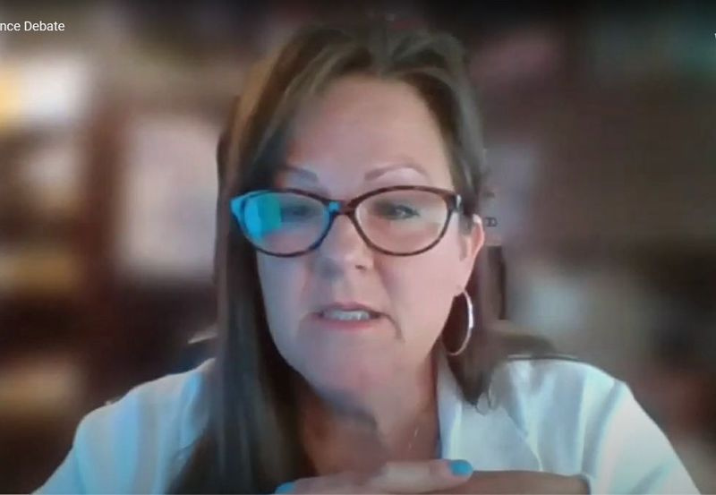 Komisarka odbora za pregled okrožja Cook Tammy Wendt govori na virtualni seji odbora, ki je potekala junija.