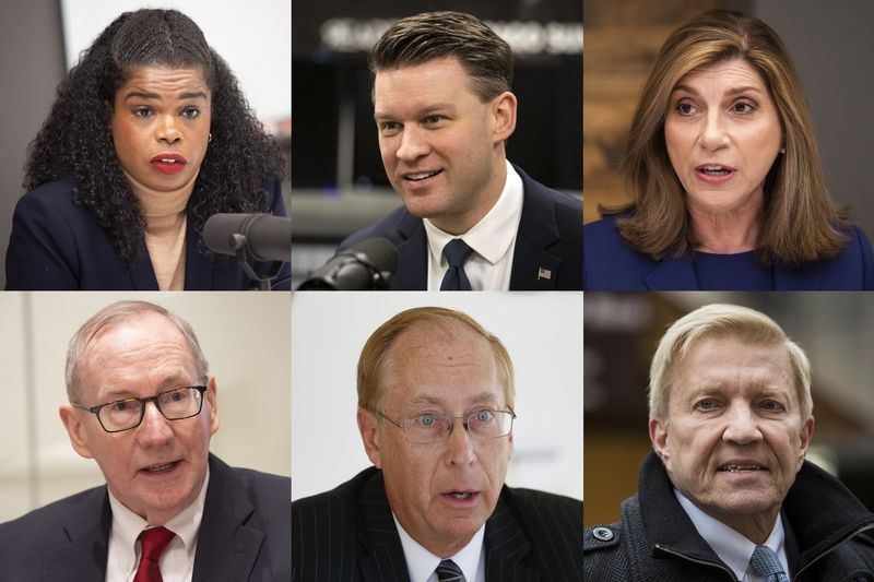 Viršutinėje eilutėje, kairėje-dešinėje: demokratai Kim Foxx; Billas Conway ir Donna More. Apatinė eilutė, kairė-dešinė: respublikonai Patas O