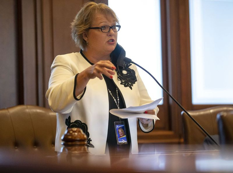 State Sen. Terri Bryant, R-Murphysboro, kommenterer, at downstate Illinois blev glemt og ignoreret i energiforslaget under mandagens debat.