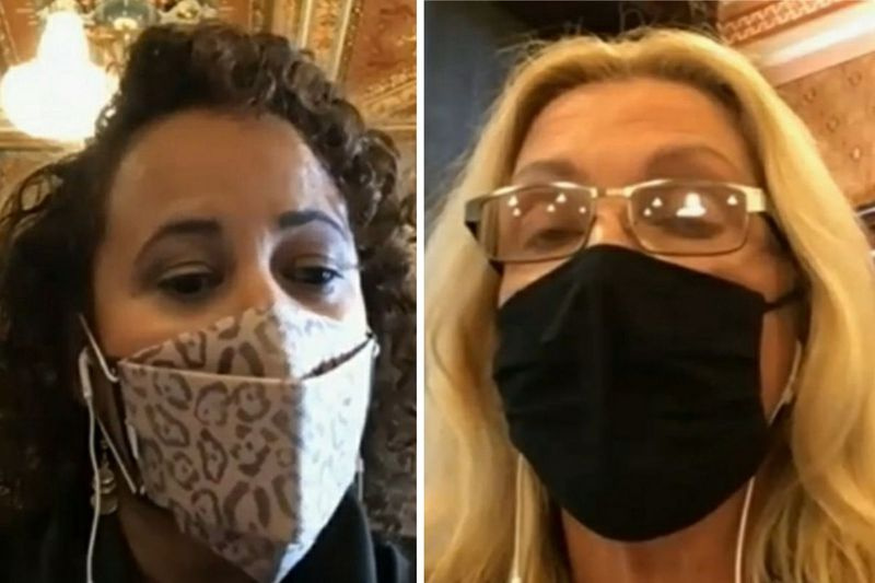 La vicegobernadora Sol Flores, izquierda, y la senadora estatal Sue Rezin, republicana por Morris, derecha, durante una audiencia del Comité del Senado estatal el viernes.