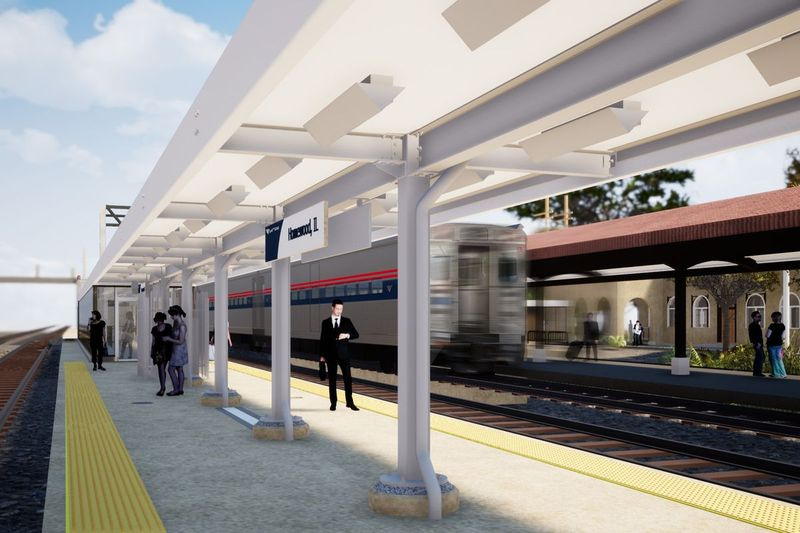 See platvormi renderdamine Amtraki/Metra peatuses Homewoodis näitab jaama kavandatud renoveerimistöid, mida jagavad mõlemad raudteeoperatsioonid.