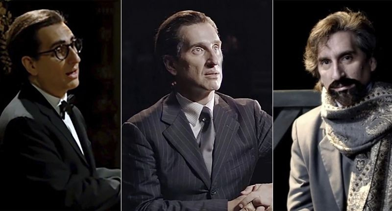 Hershey Felder se muestra en el personaje de los compositores Irving Berlin (desde la izquierda), George Gershwin, Claude Debussy y Pyotr Ilyich Tchaikovsky, en Florencia, Italia.