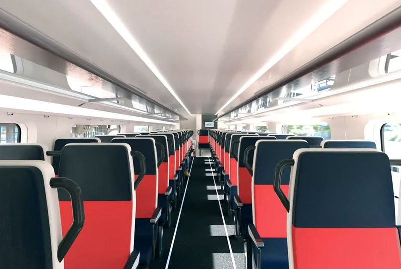 Paparan daripada video promosi yang menunjukkan tahap atas kereta rel baharu dibeli oleh Metra.