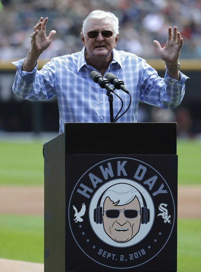 Ken Harrelson taler på Hawk Day, da han blev hædret af White Sox søndag den 2. september 2018.